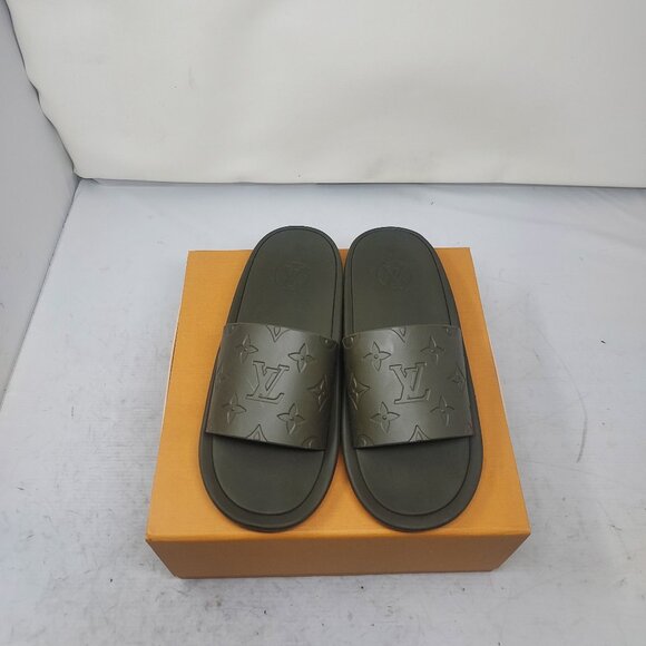 Louis Vuitton Khaki Green LV Monogram Sunbath Flat Mule Rubber Pool Sandal - Picture 1 of 9